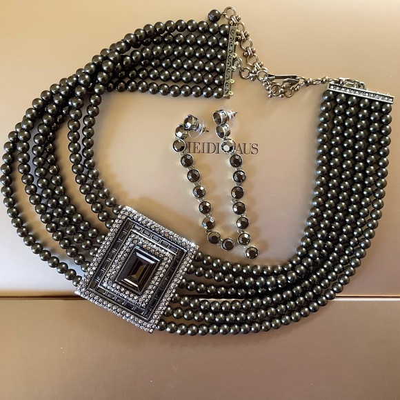 Heidi Daus South Seas Beaded Crystal Necklace With Drop Earrings Pierced - Picture 1 of 16